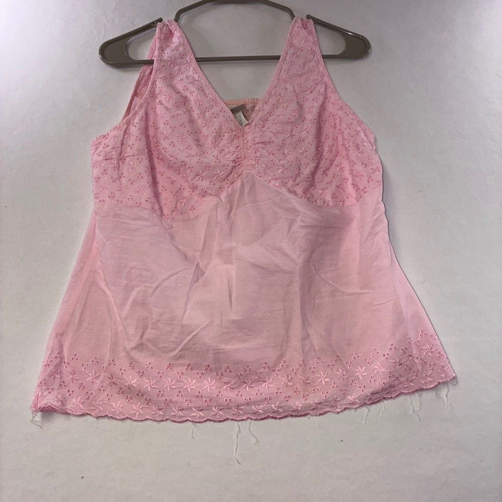601 Coquette Butterfly Brand Eyelet Cotton Camisole Large Pink V-Neck Tank Top